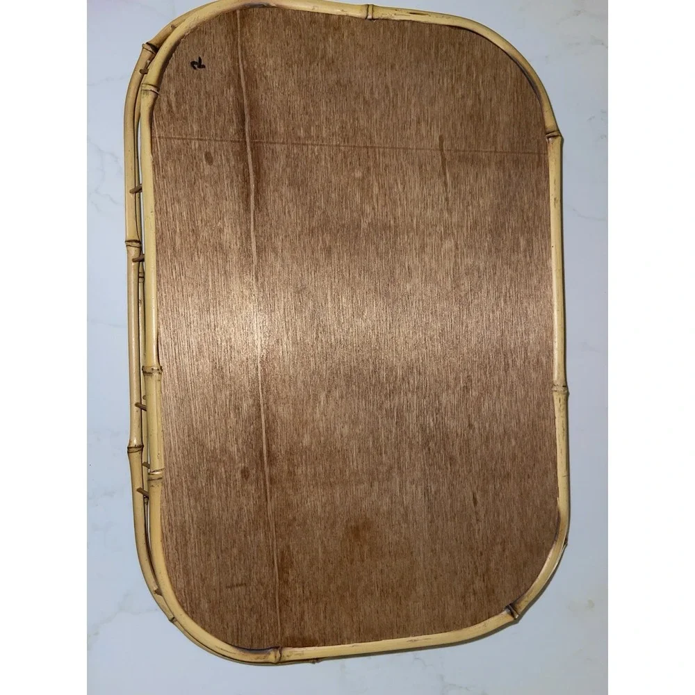 Vintage Mid Century Wicker Rattan Bamboo‎ Serving Trays Tiki Lap Stacking- 8